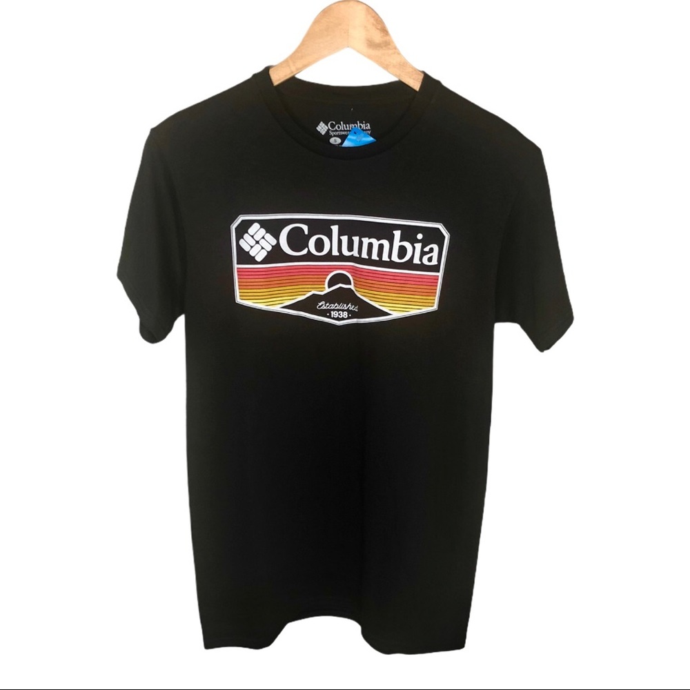 Columbia Black Sunset Logo Tee Est 1938 Black Sun T-shirt NEW